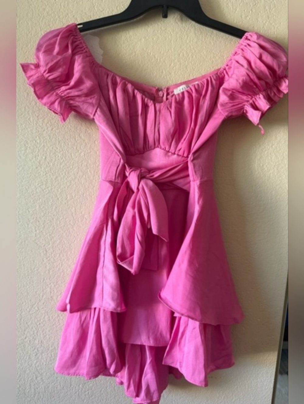 Pink Ruffled Off-Shoulder Romper w/ Back Tie – Size S